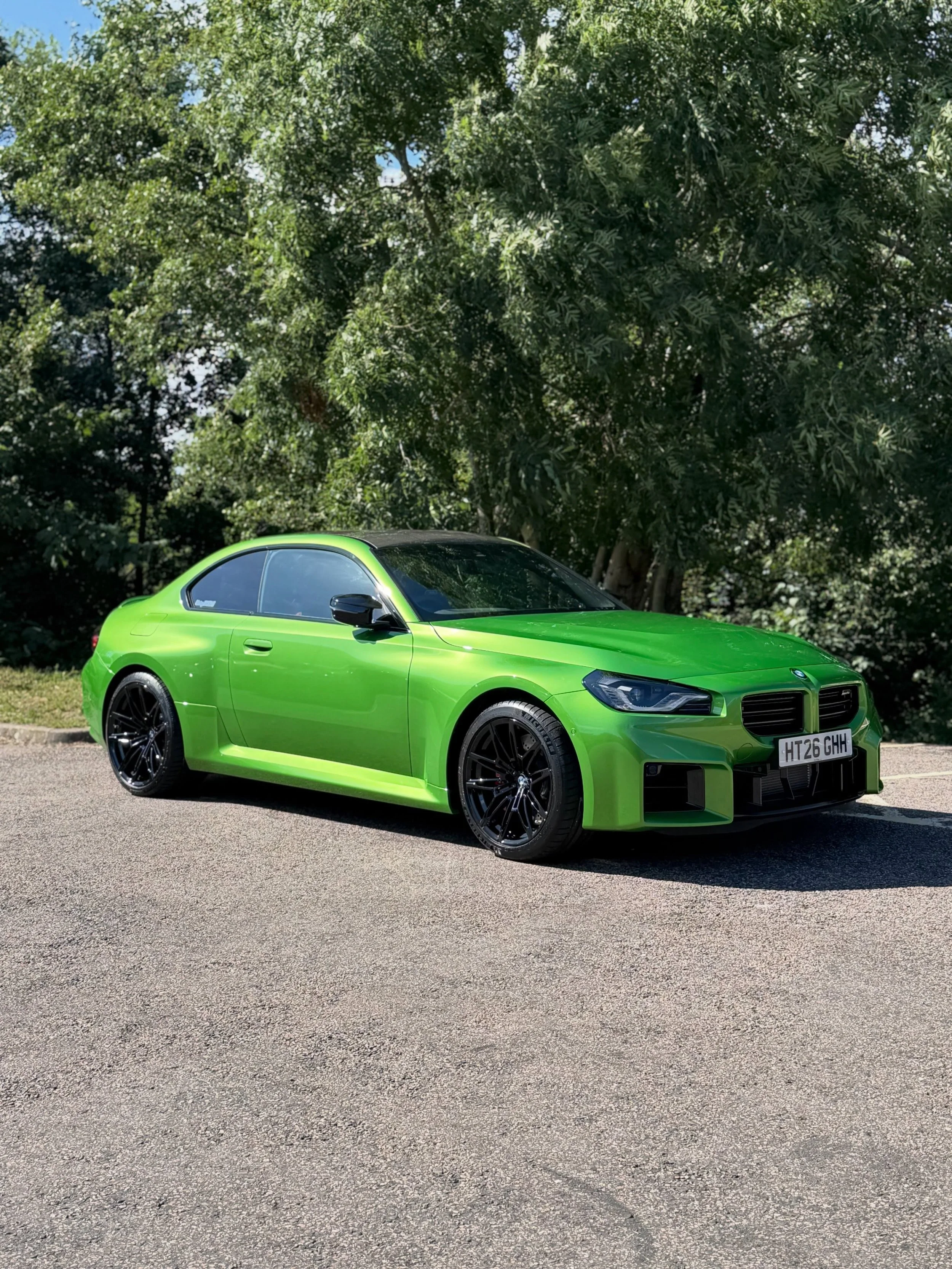 Java Green BMW G87 M2 in for detailing and PPF work. 

Xpel Ultimate Plus Paint Protection Film applied to the front end to protect from stone chips and damage from debris.

Dedicated ceramic coatings applied to the PPF and Paintwork. 

Wheels remove