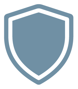 A stylized shield icon with a blue background and dark outline.
