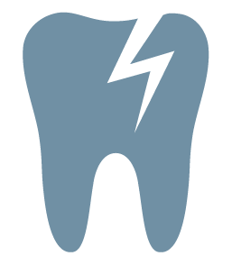 Stylized illustration of a blue tooth with a black lightning bolt symbol.
