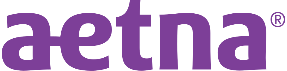 Close-up of the purple logo 'aetna' in lowercase letters.