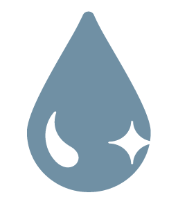 A stylized water droplet with a shine or sparkle