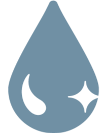 Stylized blue water drop with black and white accents