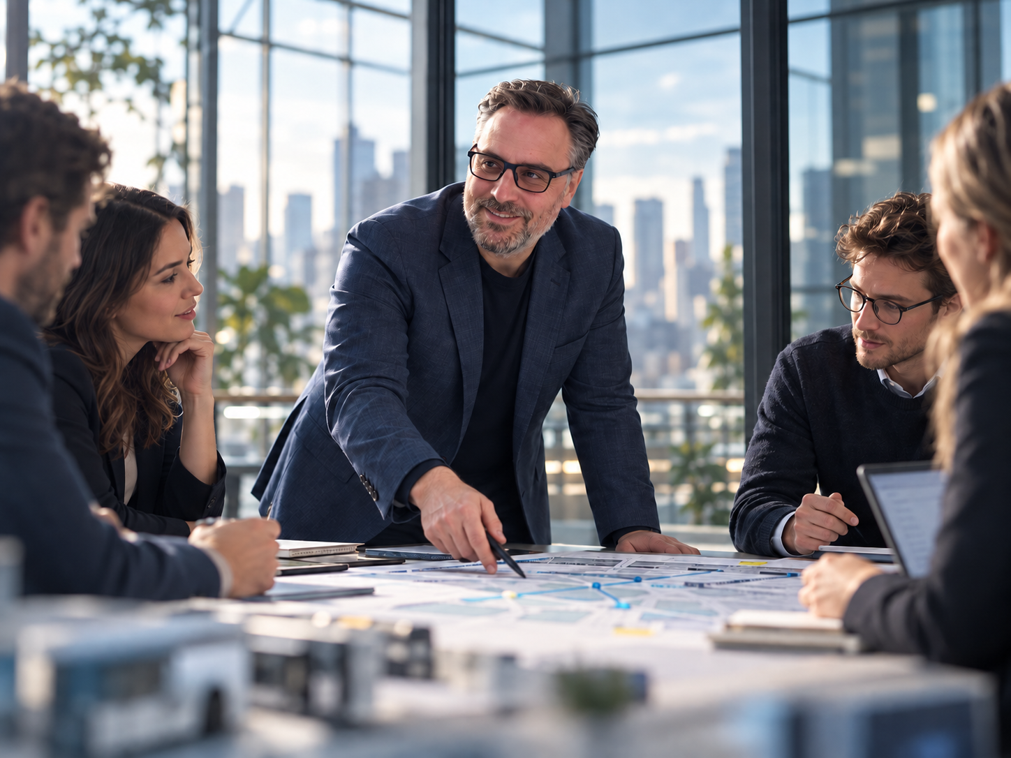Hie Mobility founder working alongside a client team in a commercial strategy session.