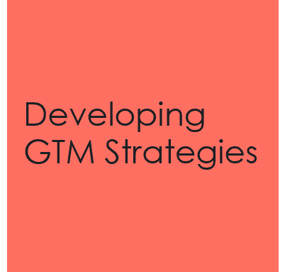 Cover of a presentation or report titled 'Developing GTM Strategies' on a coral-colored background.