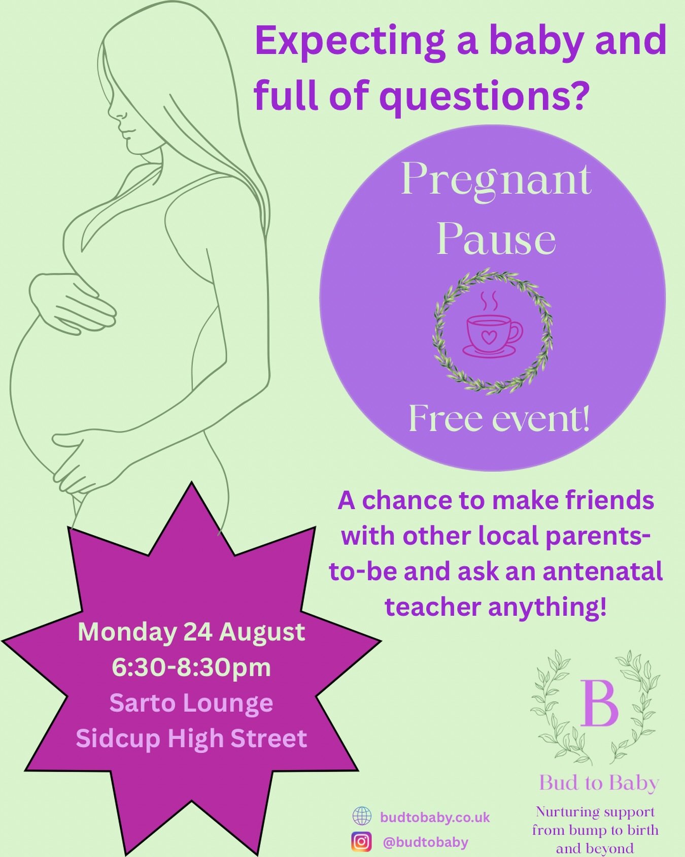 Less than one week to go until the first Pregnant Pause social! Can&rsquo;t wait to see you there - drop me a line if you have any questions. 

👶Expecting a baby and full of questions? Keen to meet other local parents-to-be and build your village? Y