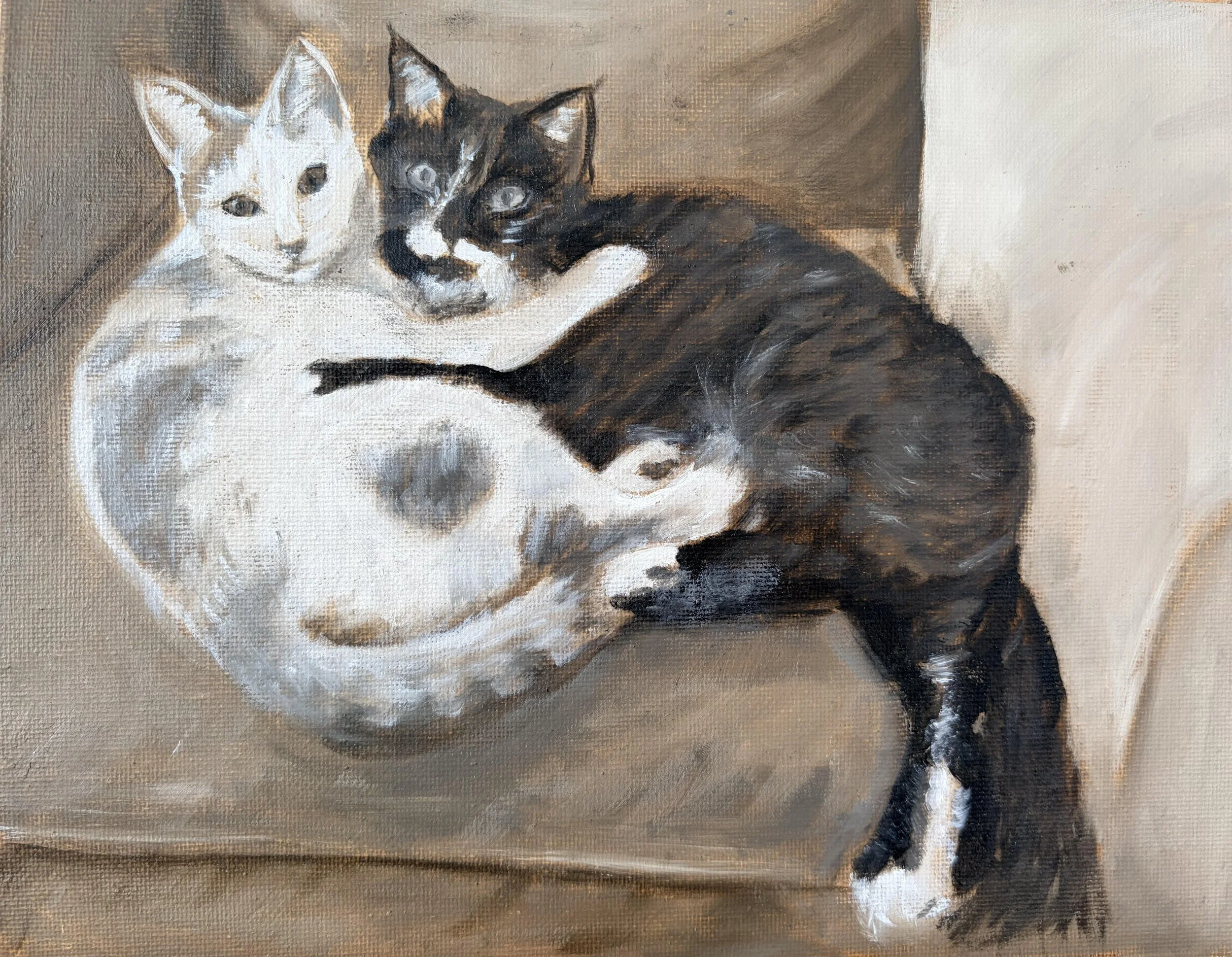 "Playful kittens" Oil on linen panel, 8 x 10