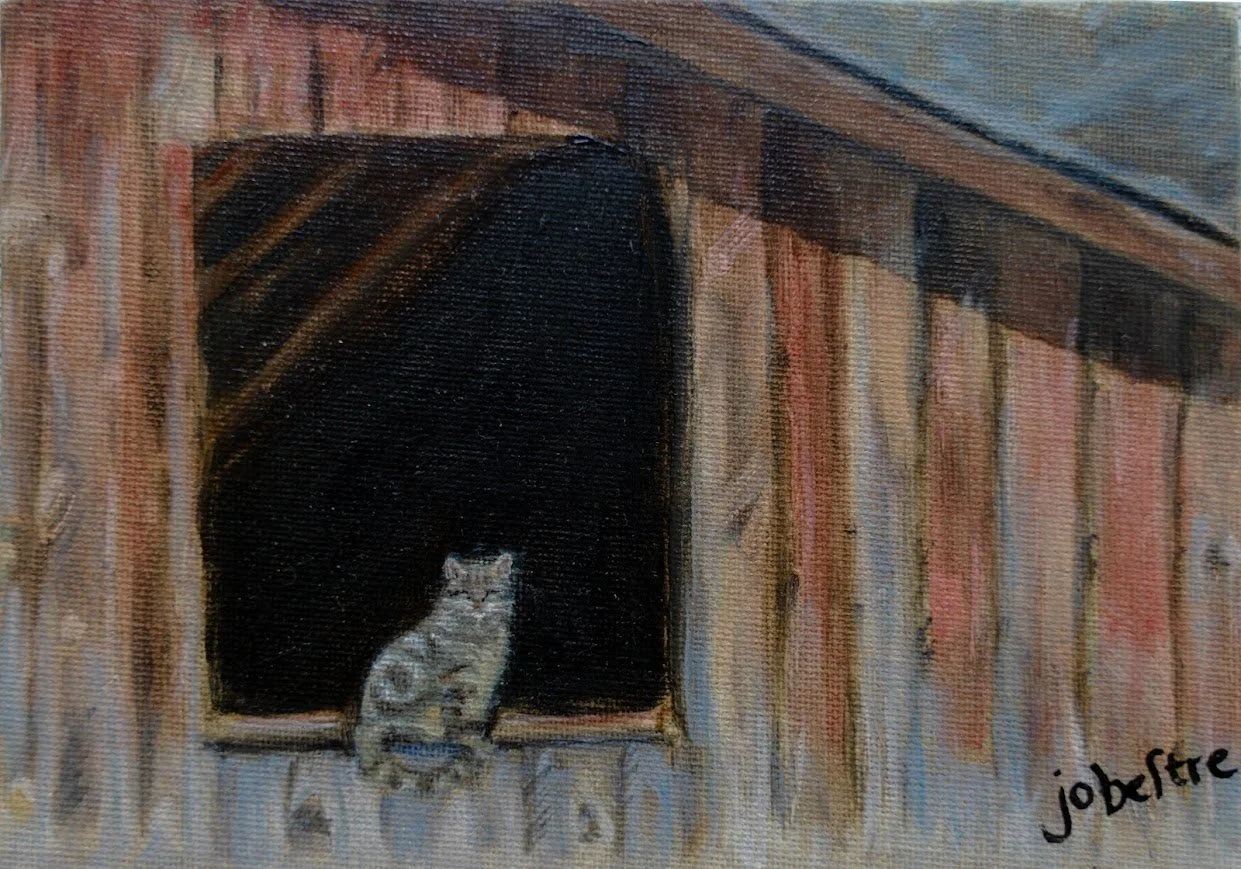 "Barn cat 1", oil on linen panel, 5 x 7