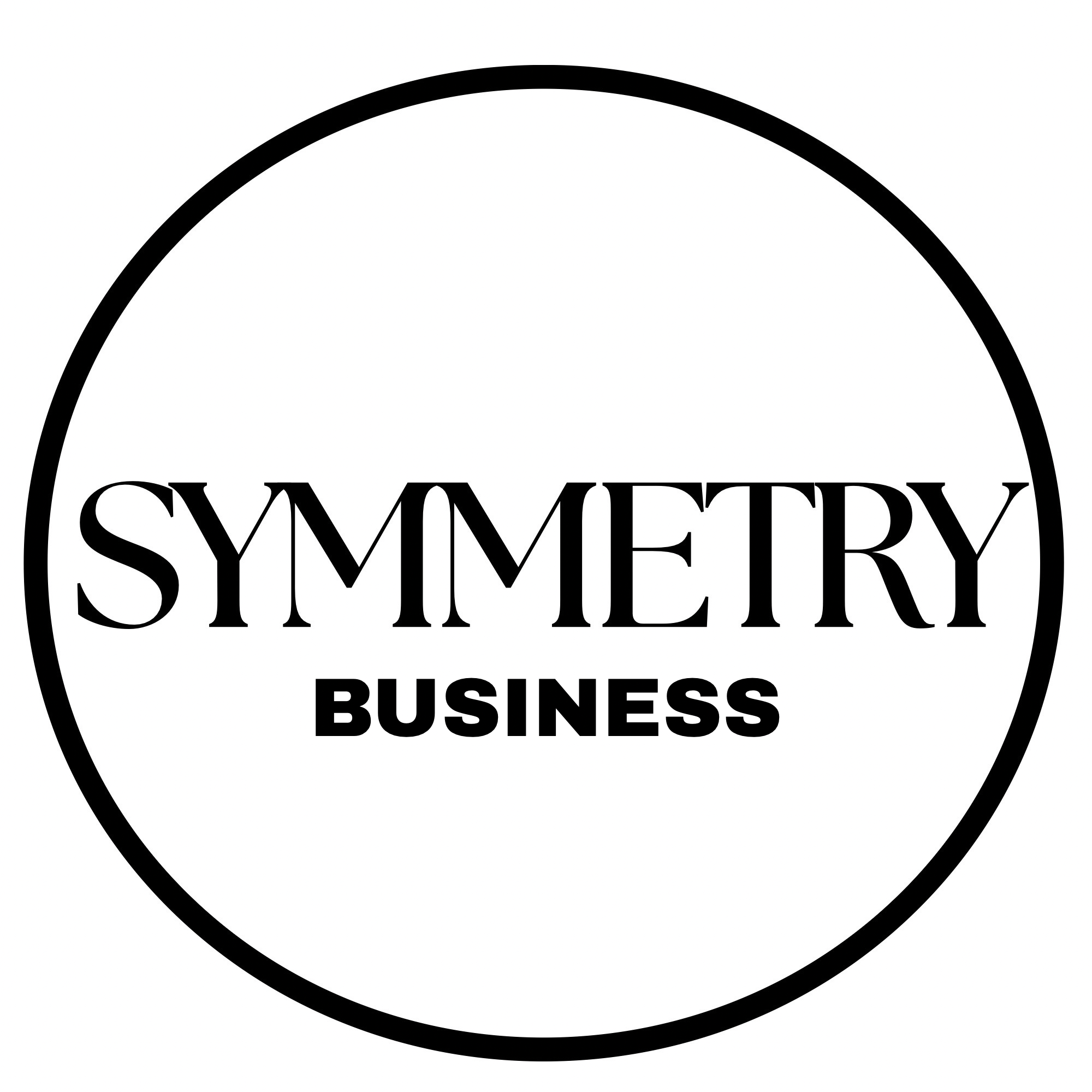 Black-and-white logo with the words "Synergy Business" inside a large circle.