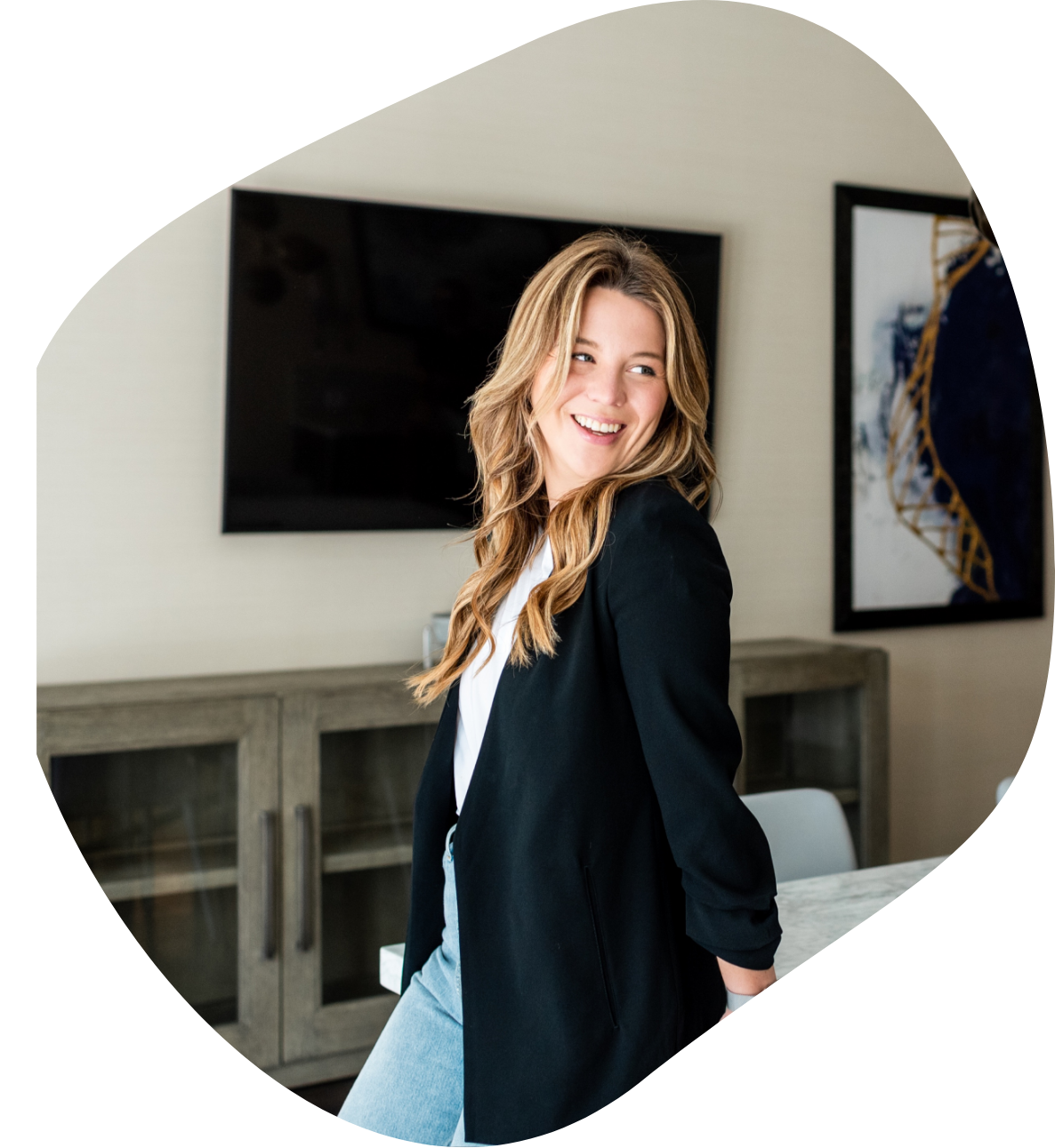 Erin Mortenson in a black blazer in an office