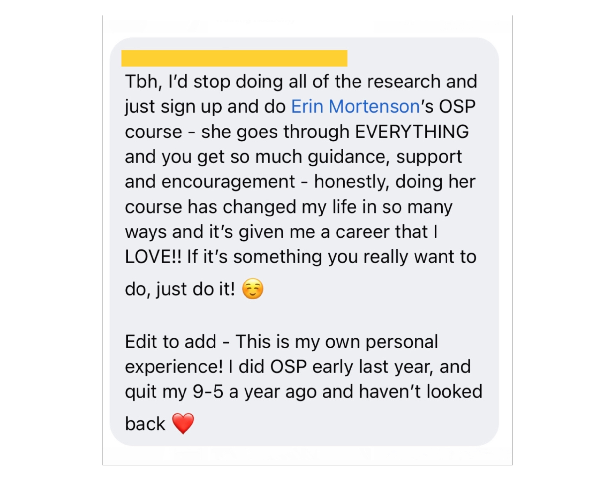 Student Testimonial where the student quit their job after joining the OSP academy