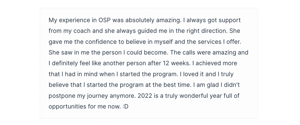 OSP Student Testimonial detailing their expiernece