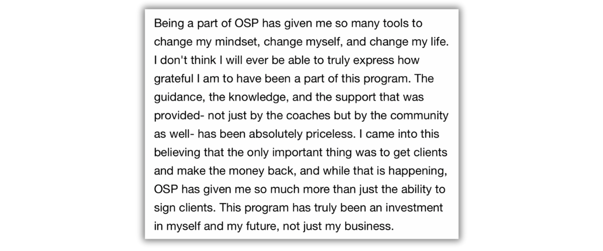 Student Testimonial discussing other tools that weren't as useful as OSP