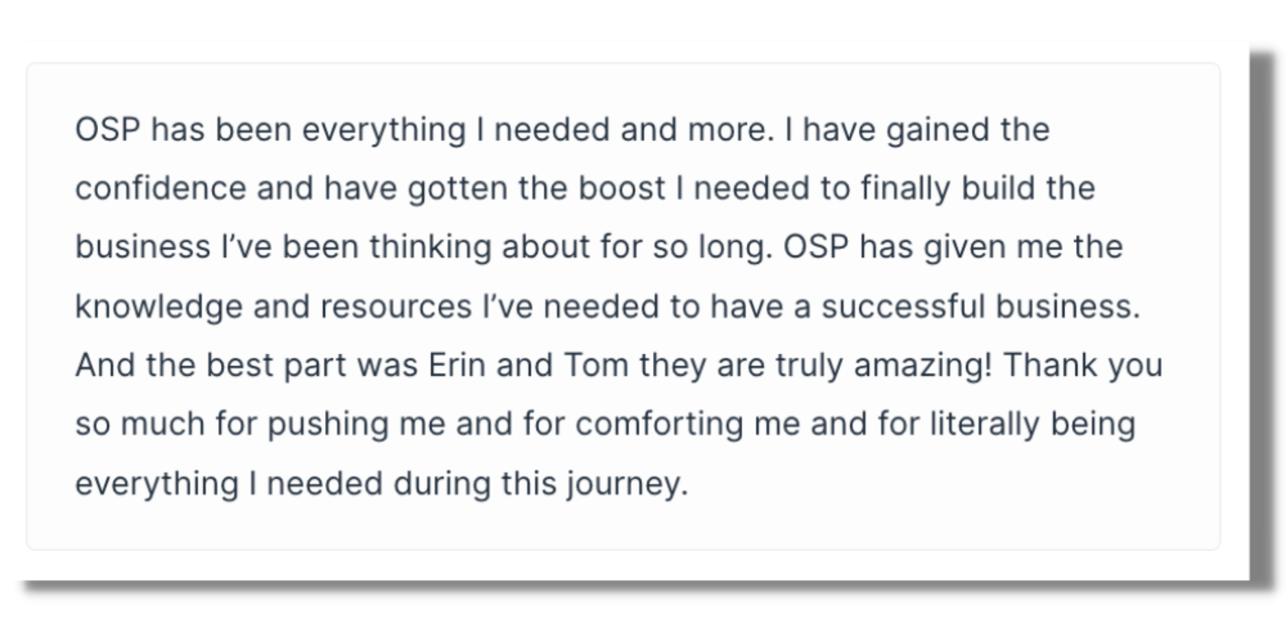 Student Testimonial detailing their new found confidence after joining the program