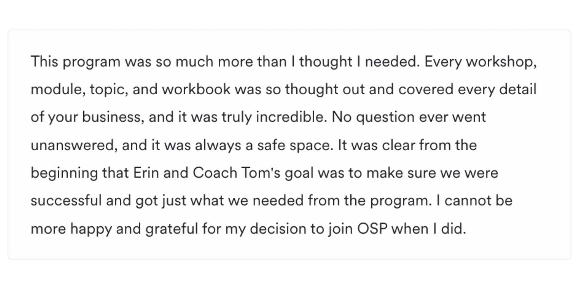 Student Testimonial detailing their personal relationship with Erin Mort