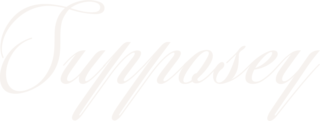 Elegant cursive logo of the word 'Supposey' in white on a black background.