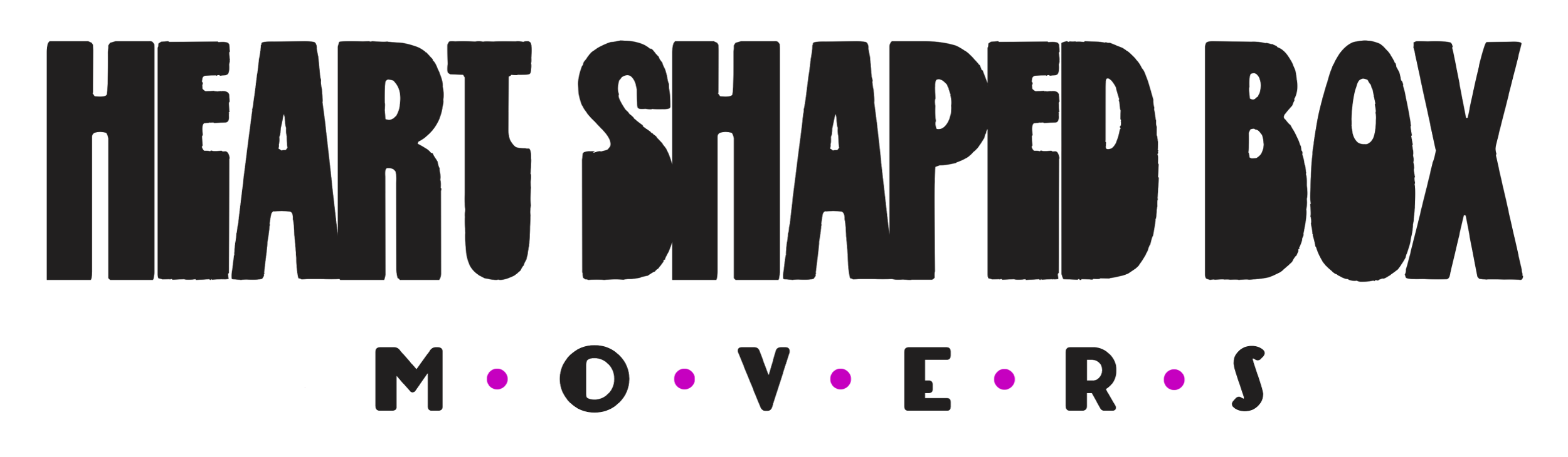Black text reading "Heart Shaped Boy Movers" with purple dots between the words.