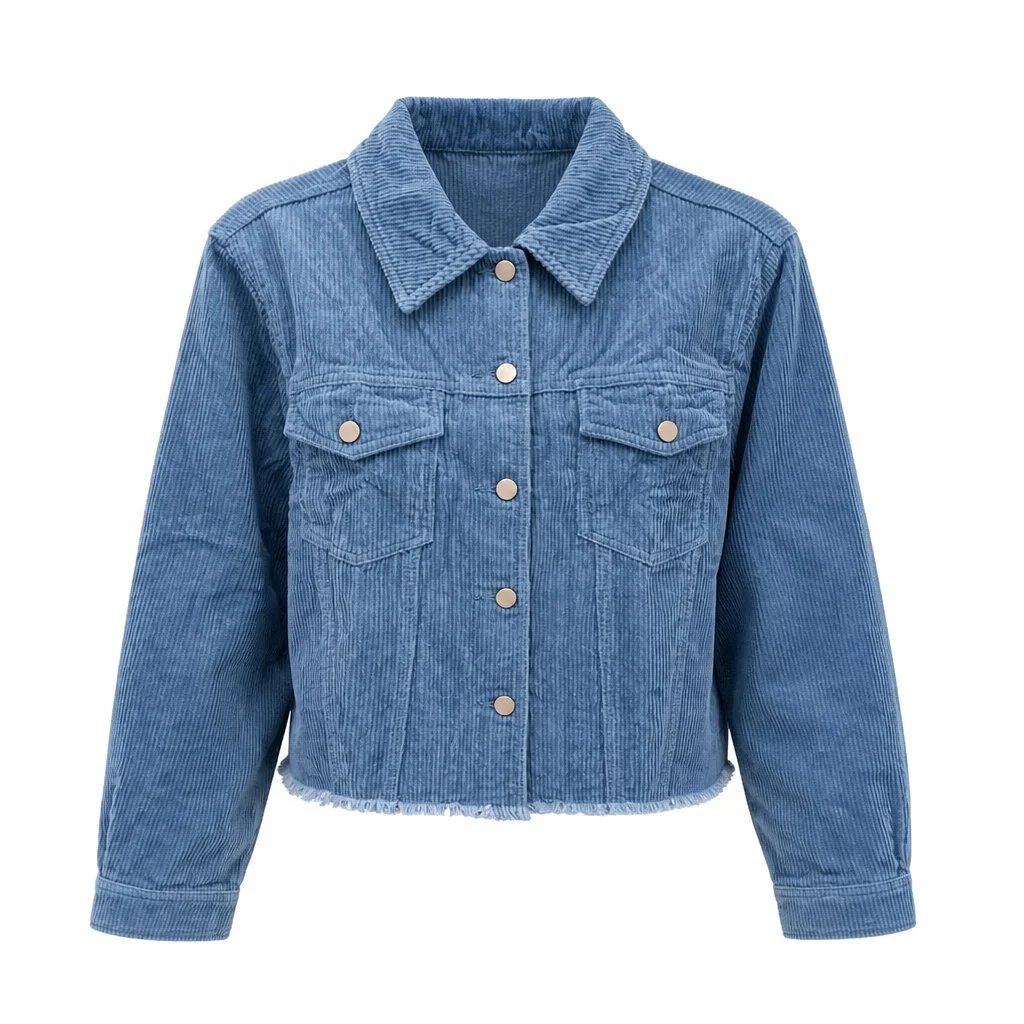 Lilou Washed Blue Corduroy Crop Jacket