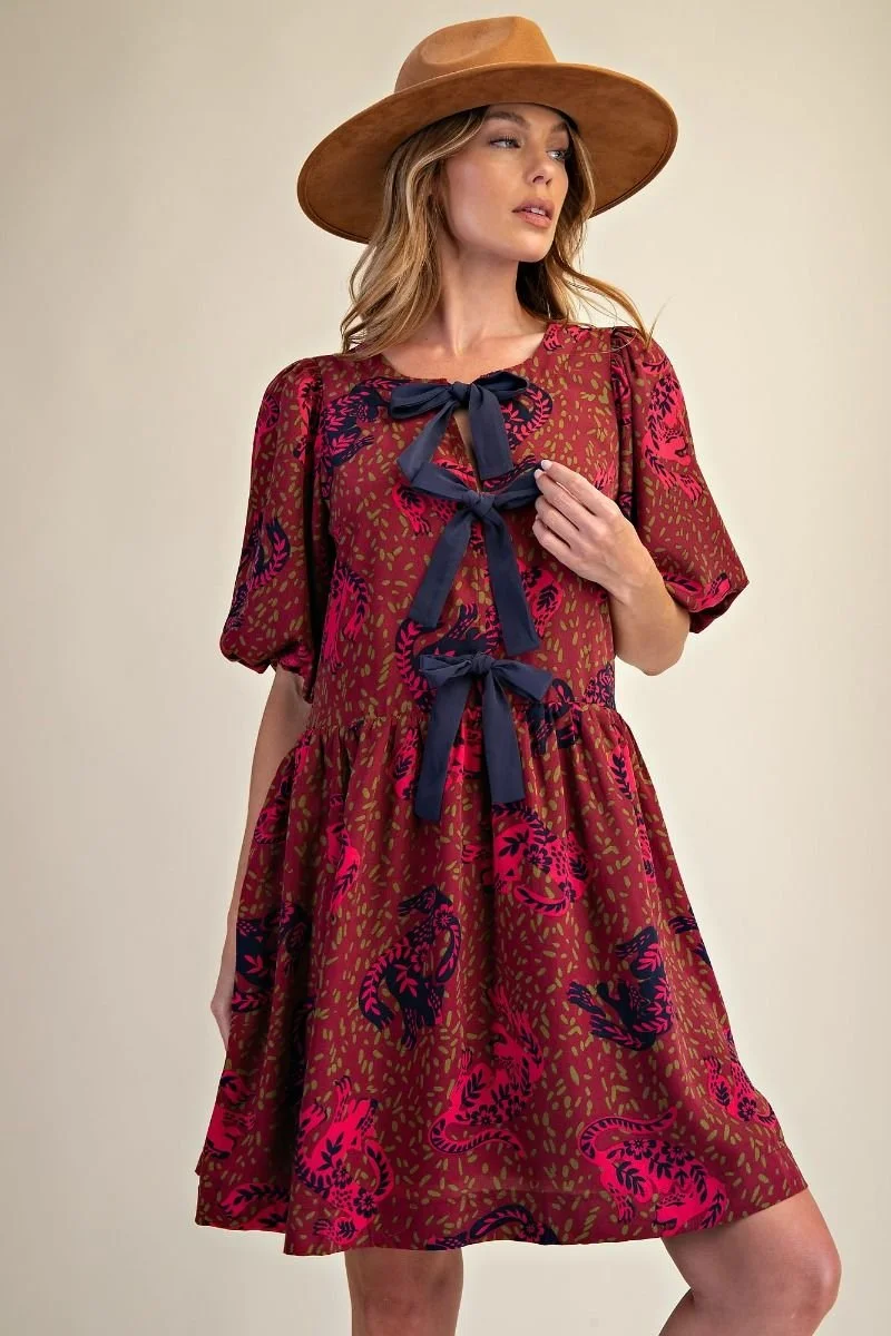 Elan Bow Front Animal Print Dress