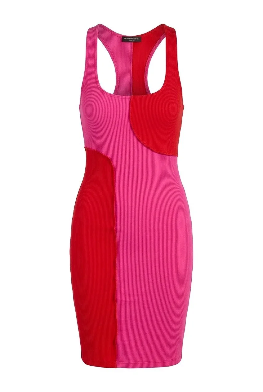 Naked Wardrobe Ribbed Colorblock Racerback Midi Dress