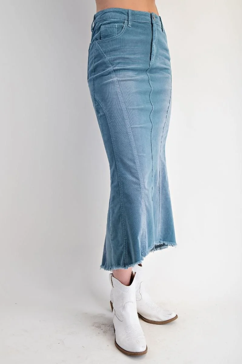 Elan Stretch Corduroy Mermaid Skirt -Teal Blue