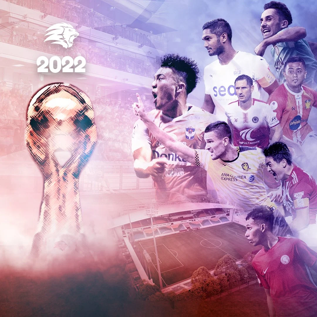 Collage celebrating the 2022 FIFA World Cup, featuring a trophy, soccer players from various teams, and a stadium with a soccer field.