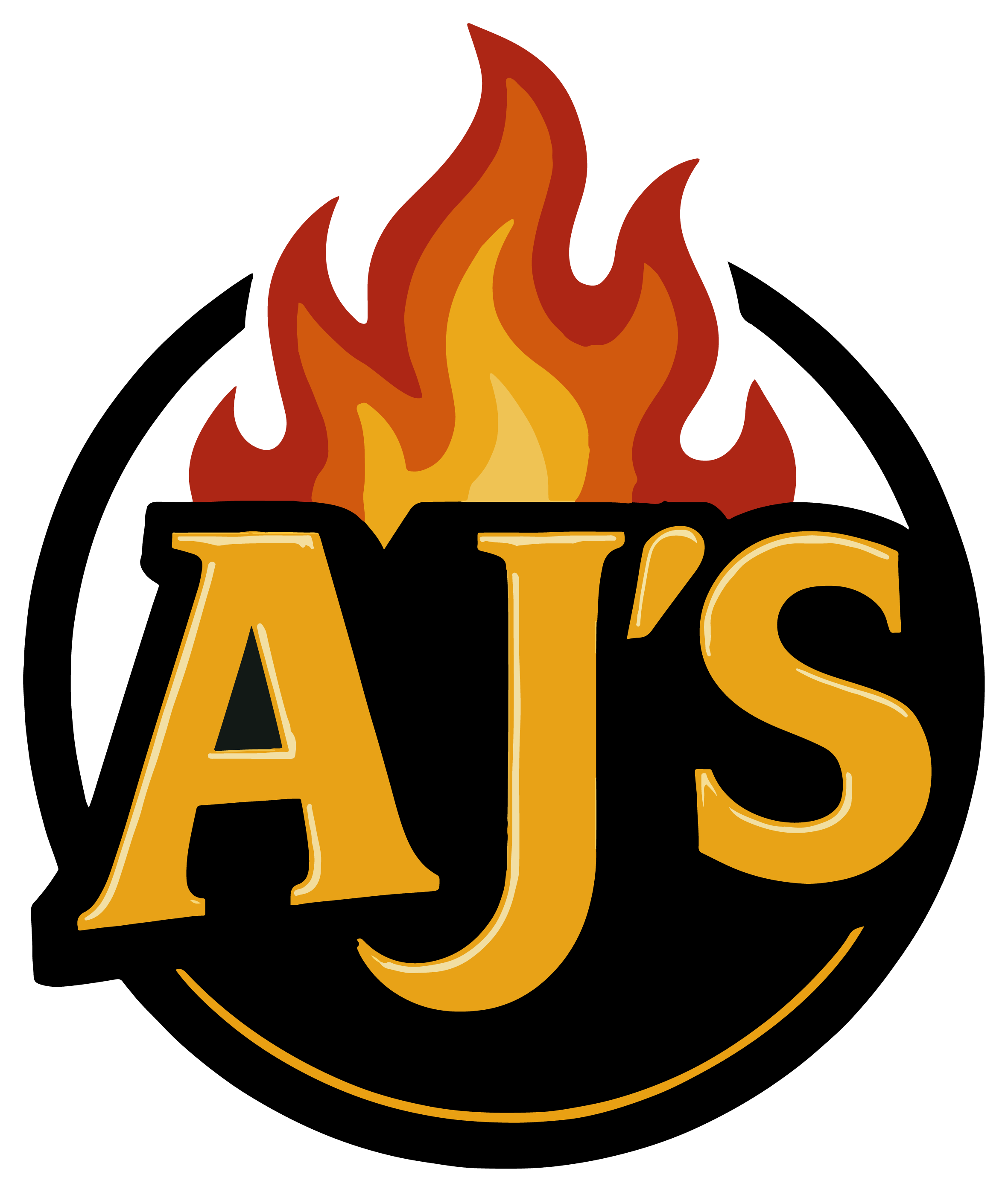 A circular logo featuring a stylized flame with yellow, orange, and red colors above the word 'AWACS' in bold, gold letters on a black background.
