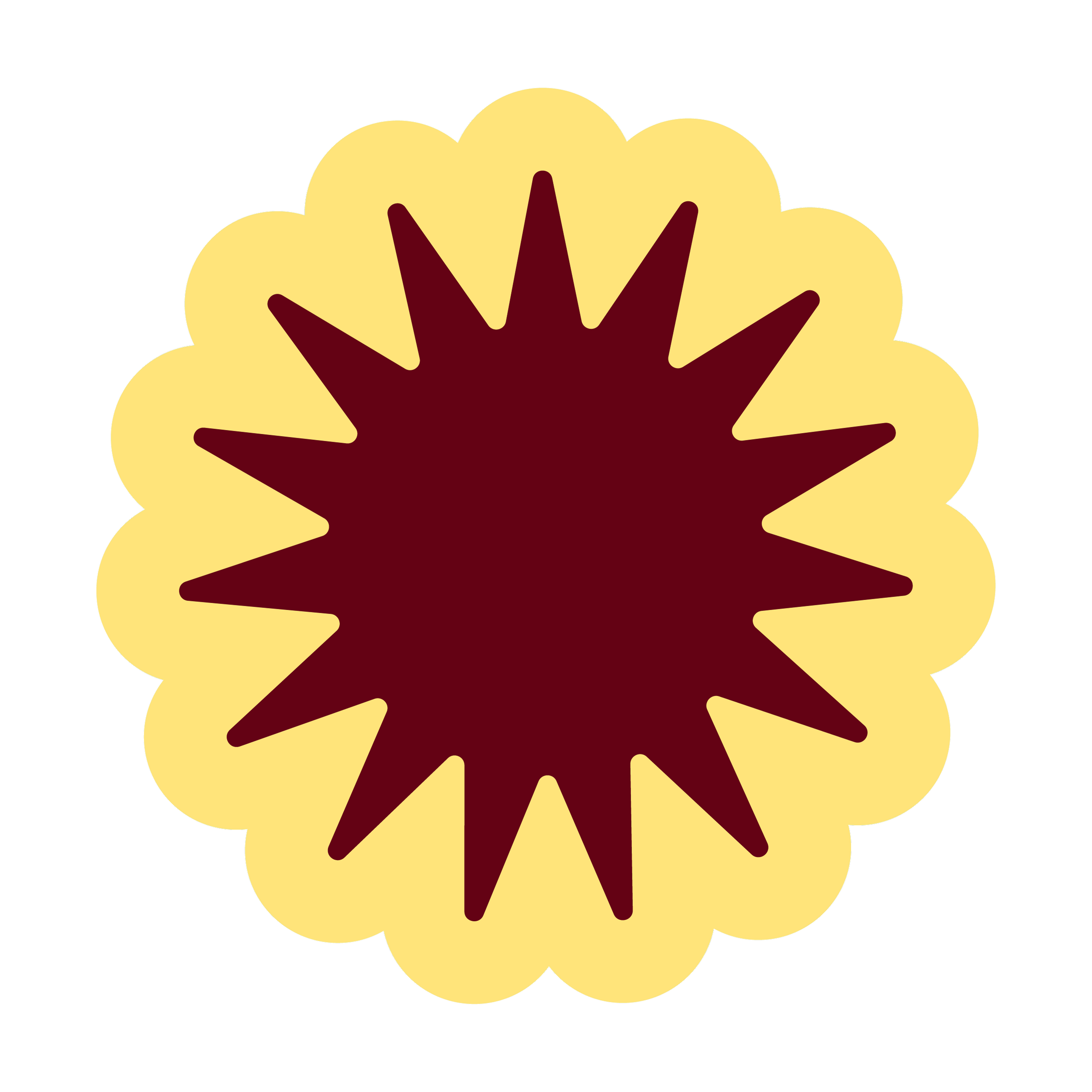 Logo bordeaux et jaune représentant un soleil