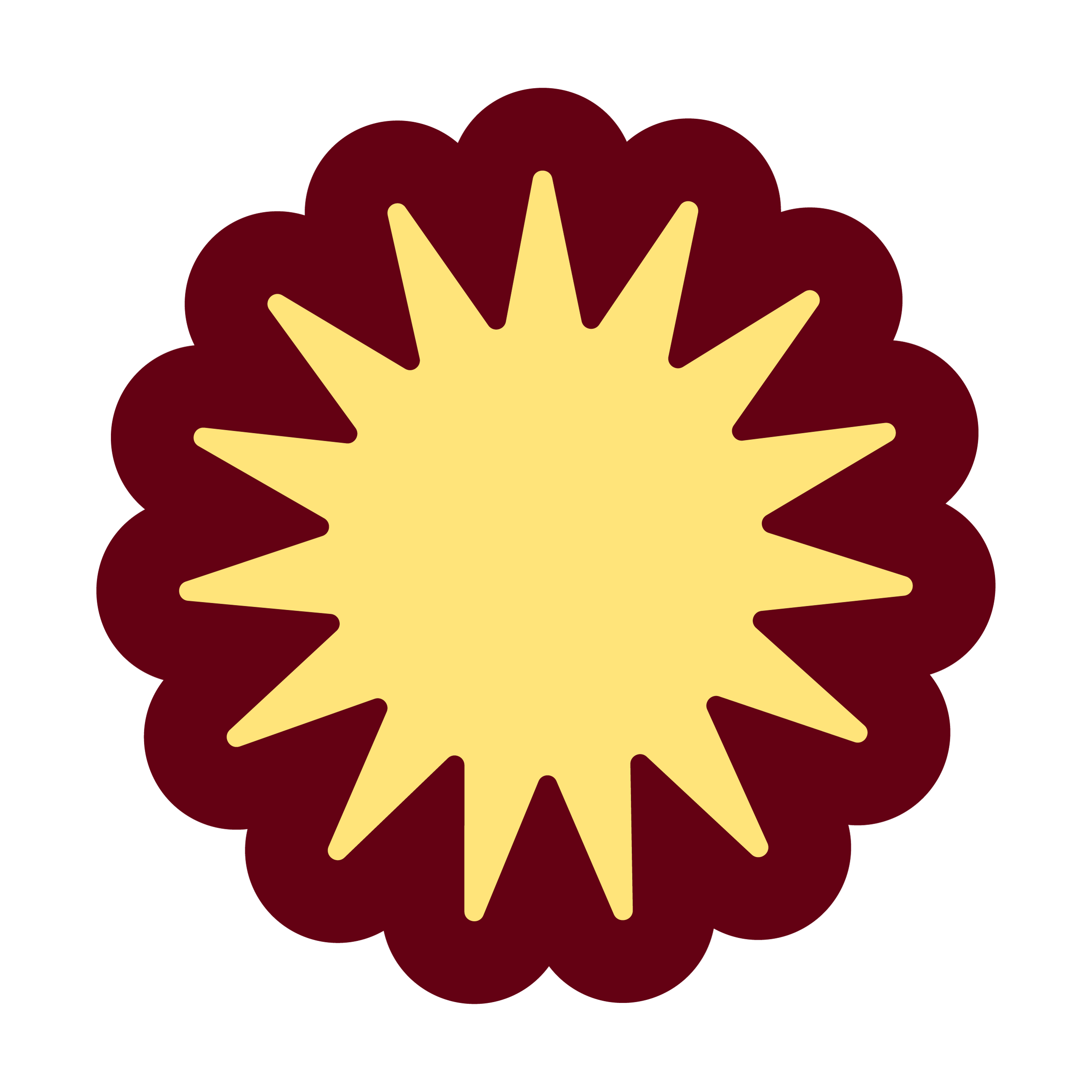 Logo jaune et bordeaux représentant un soleil
