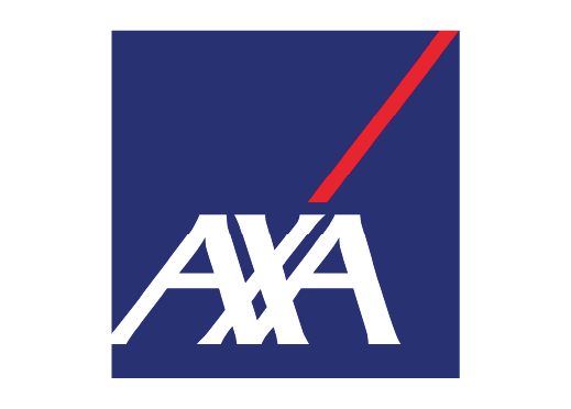 Logo d'AXA avec une flèche rouge pointant vers le haut dans un carré bleu