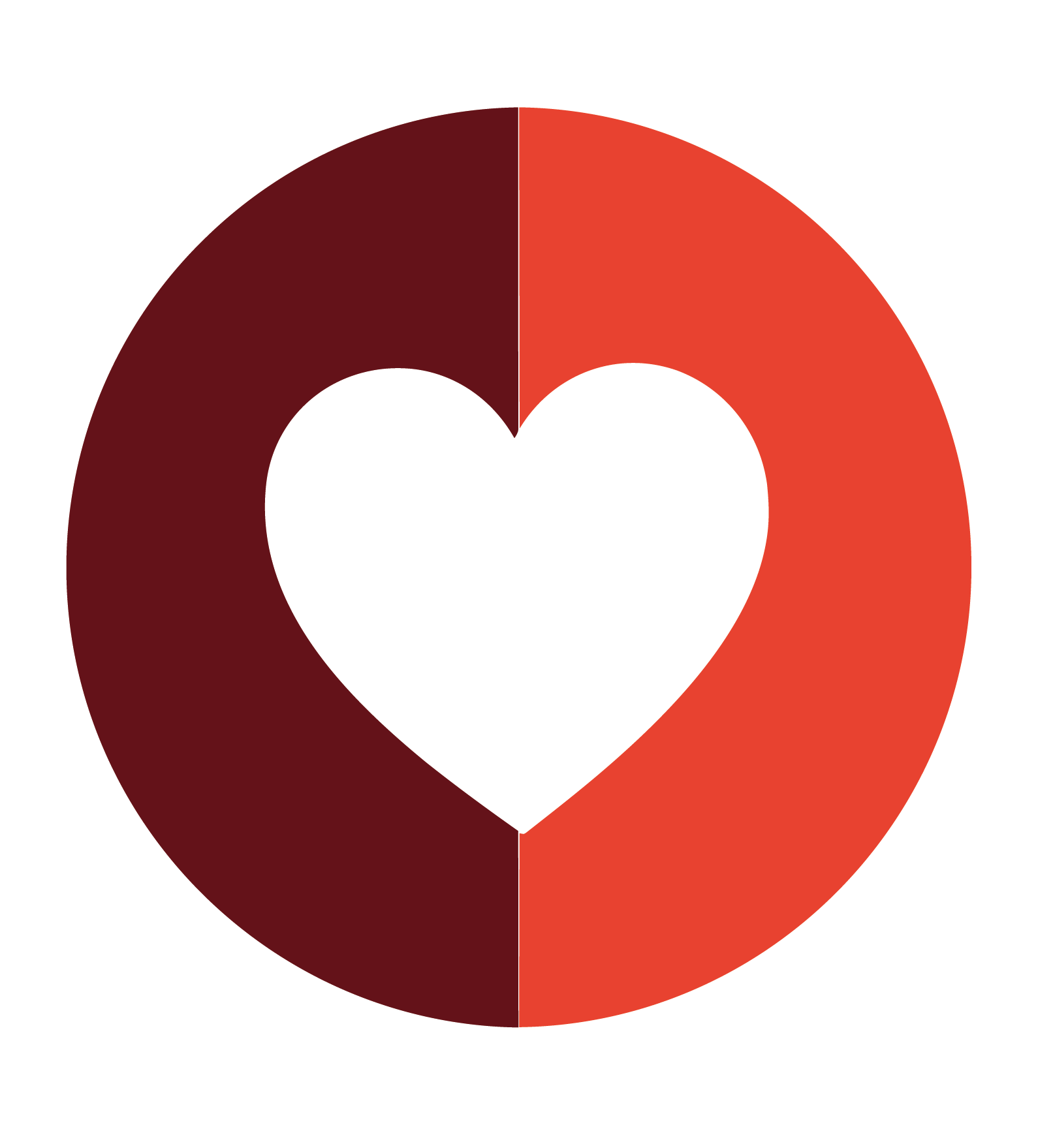Illustration d'un coeur beige sur fond bordeaux et orange