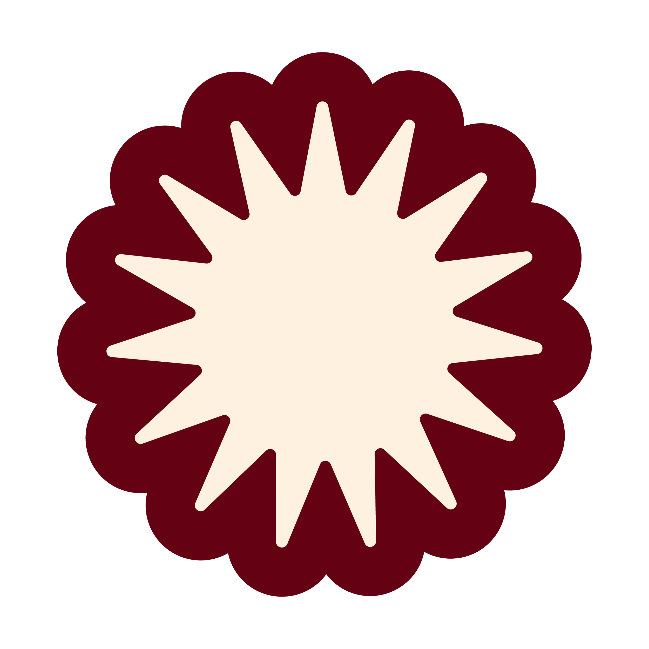 Logo beige et bordeaux représentant un soleil