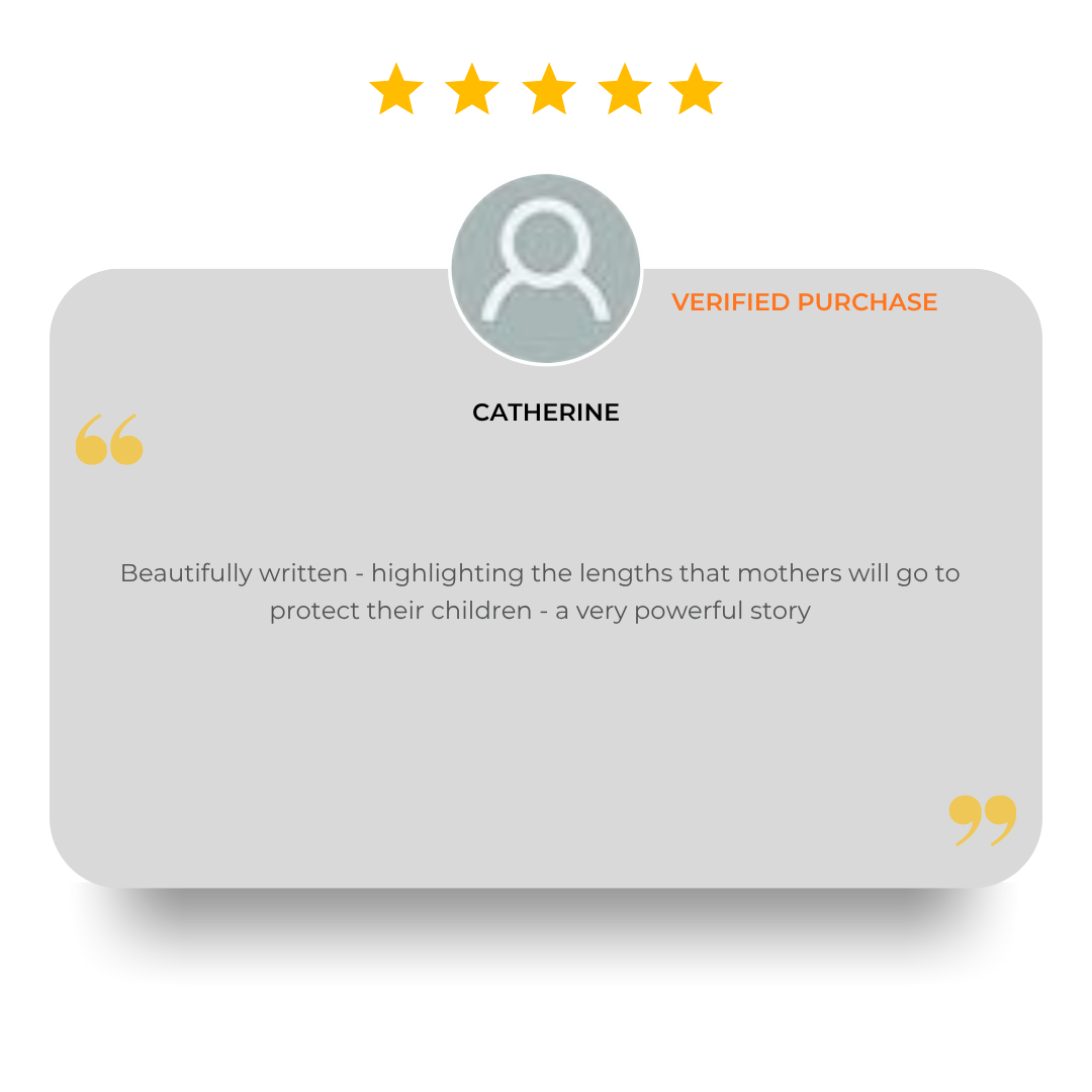 Testimonial from Catherine, verified purchase, praising a book about motherhood and protecting children with highlighted sections.