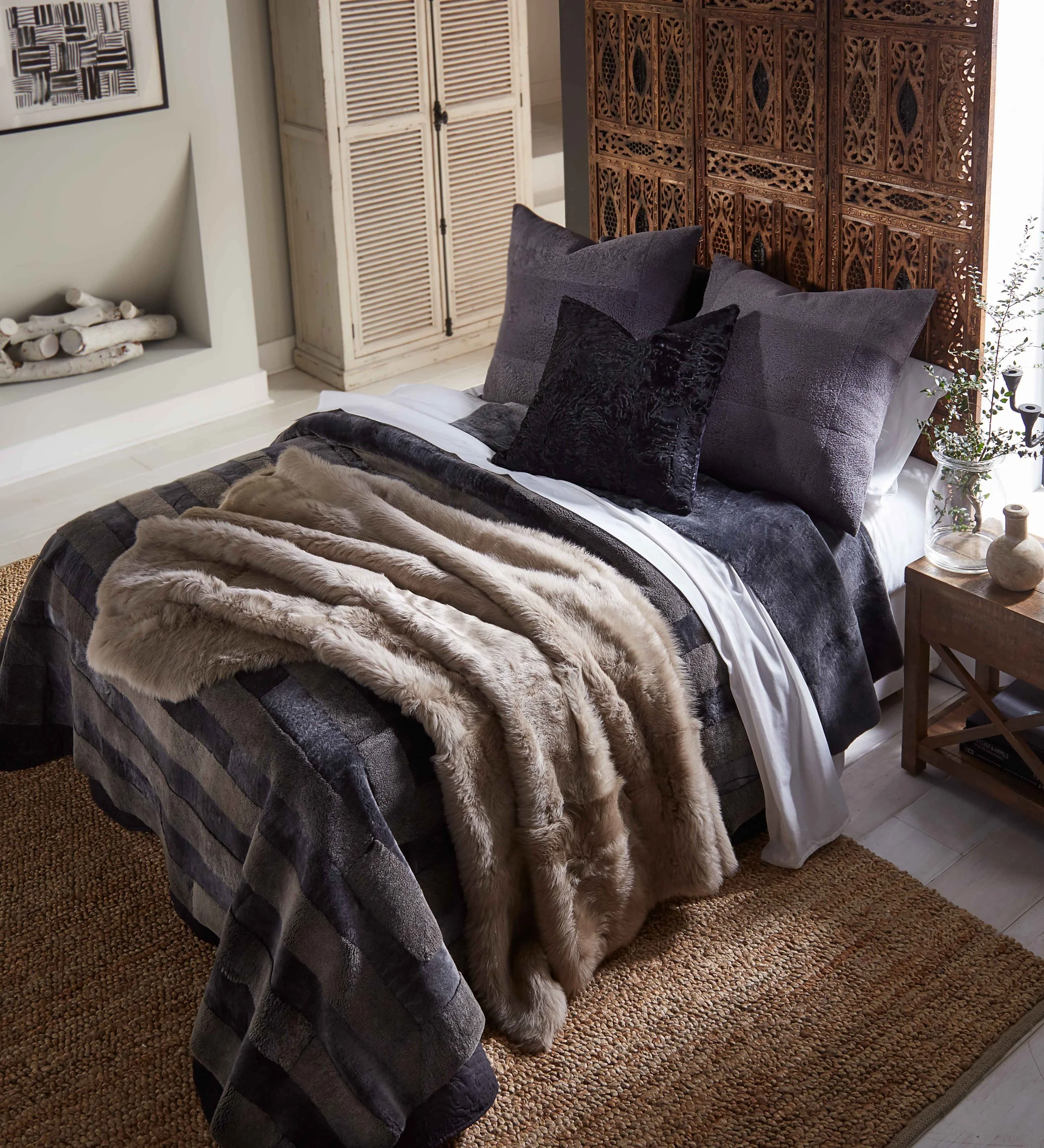 Astrakhan Grey and Persian Lamb Black Shearling Pillows Dualoy Leather.jpg