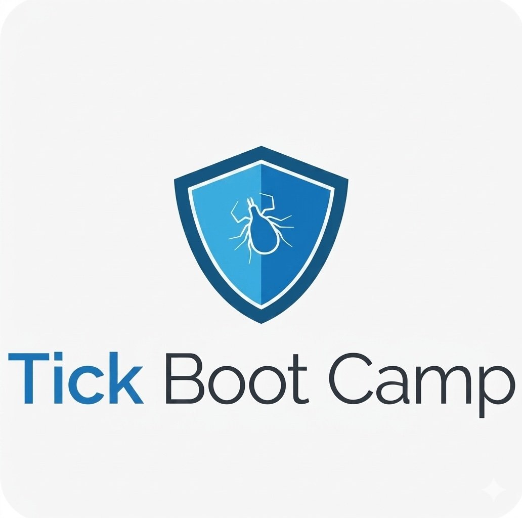 A logo with a blue shield featuring a tick insect inside, with the text 'Tick Boot Camp' below, where 'Tick' is in blue and 'Boot Camp' is in black.