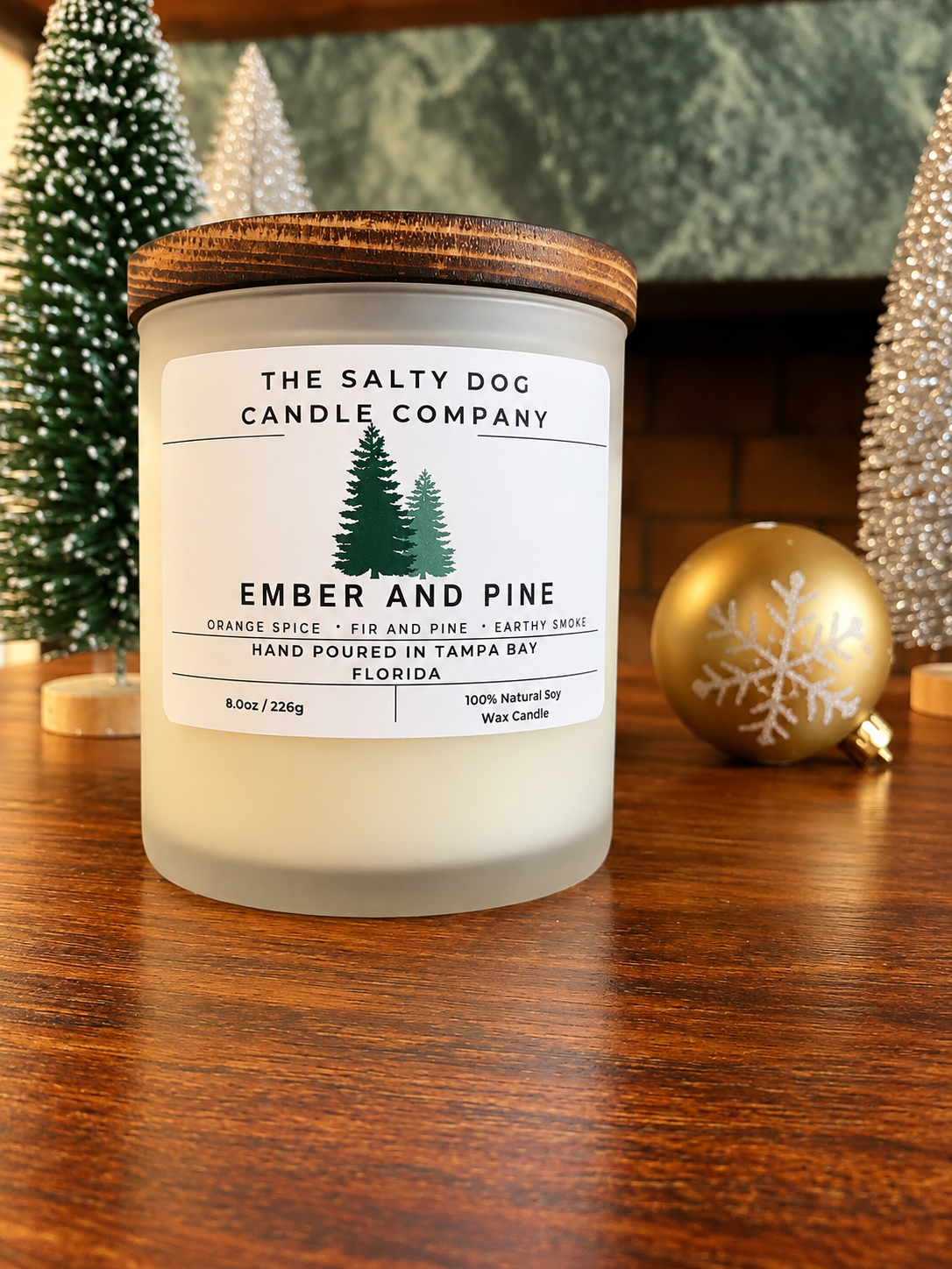 Ember and Pine hand poured soy Christmas candle in Tampa Bay