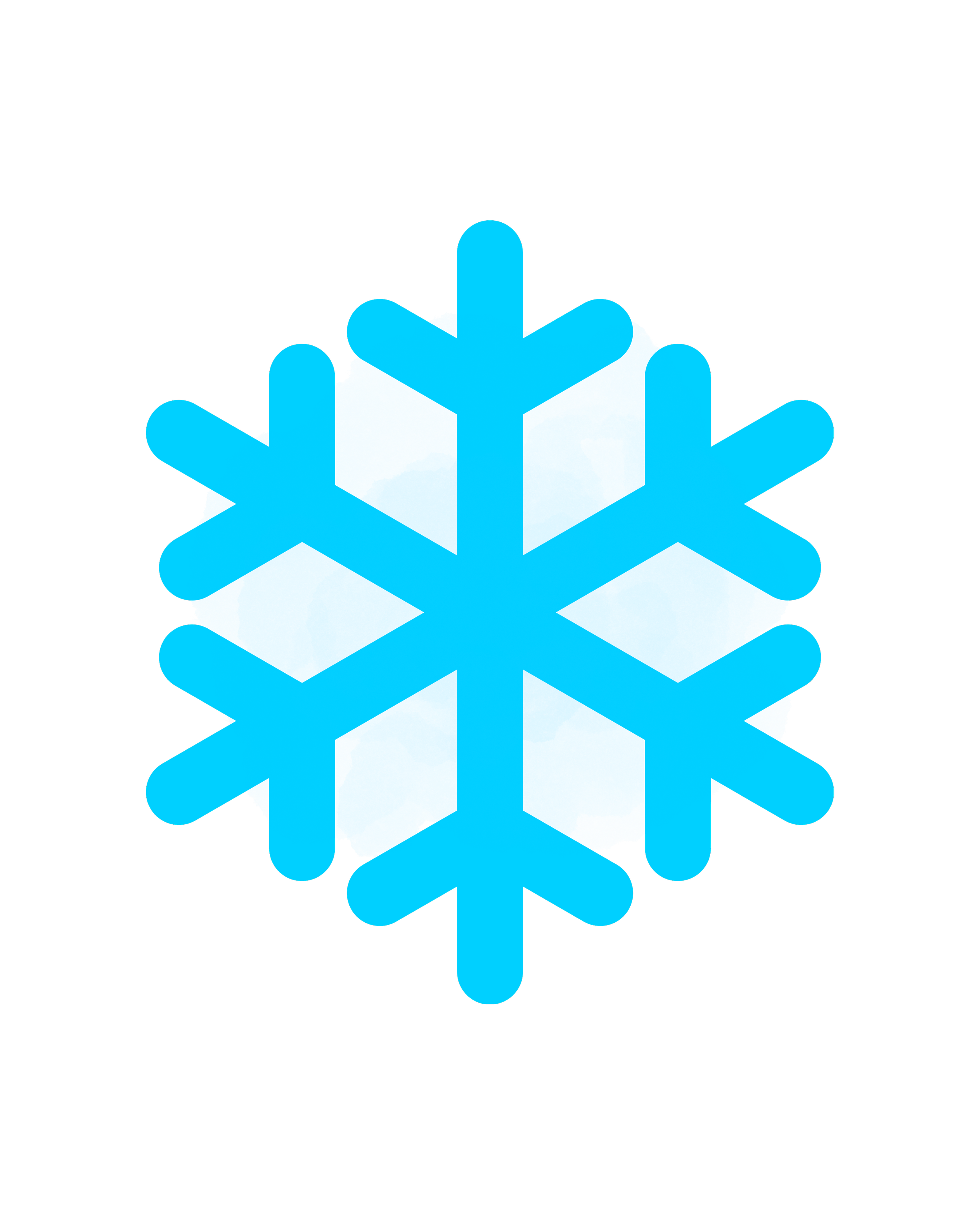 A blue snowflake with a slight gradient, positioned in the center of a black background.