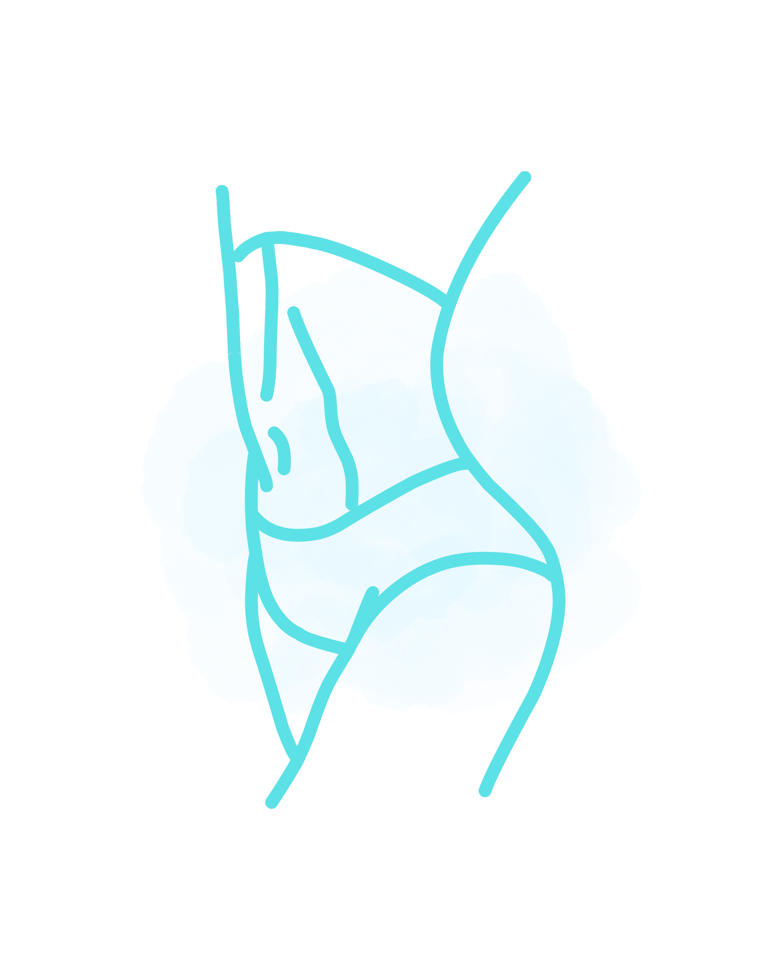 A digital illustration of a human hand making a fist, with a blue cloud background and line art style strokes.