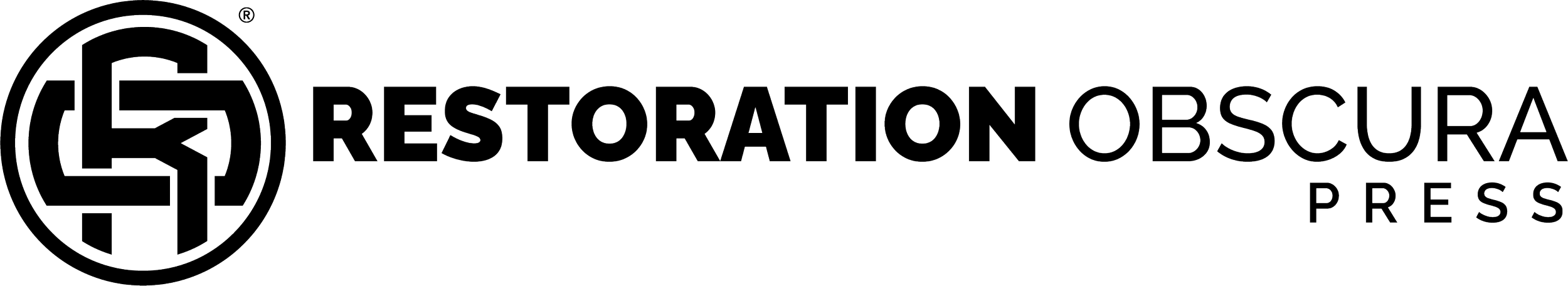 Logo with circular emblem containing the letters 'RO' and the words 'Restoration Obscura Press'.