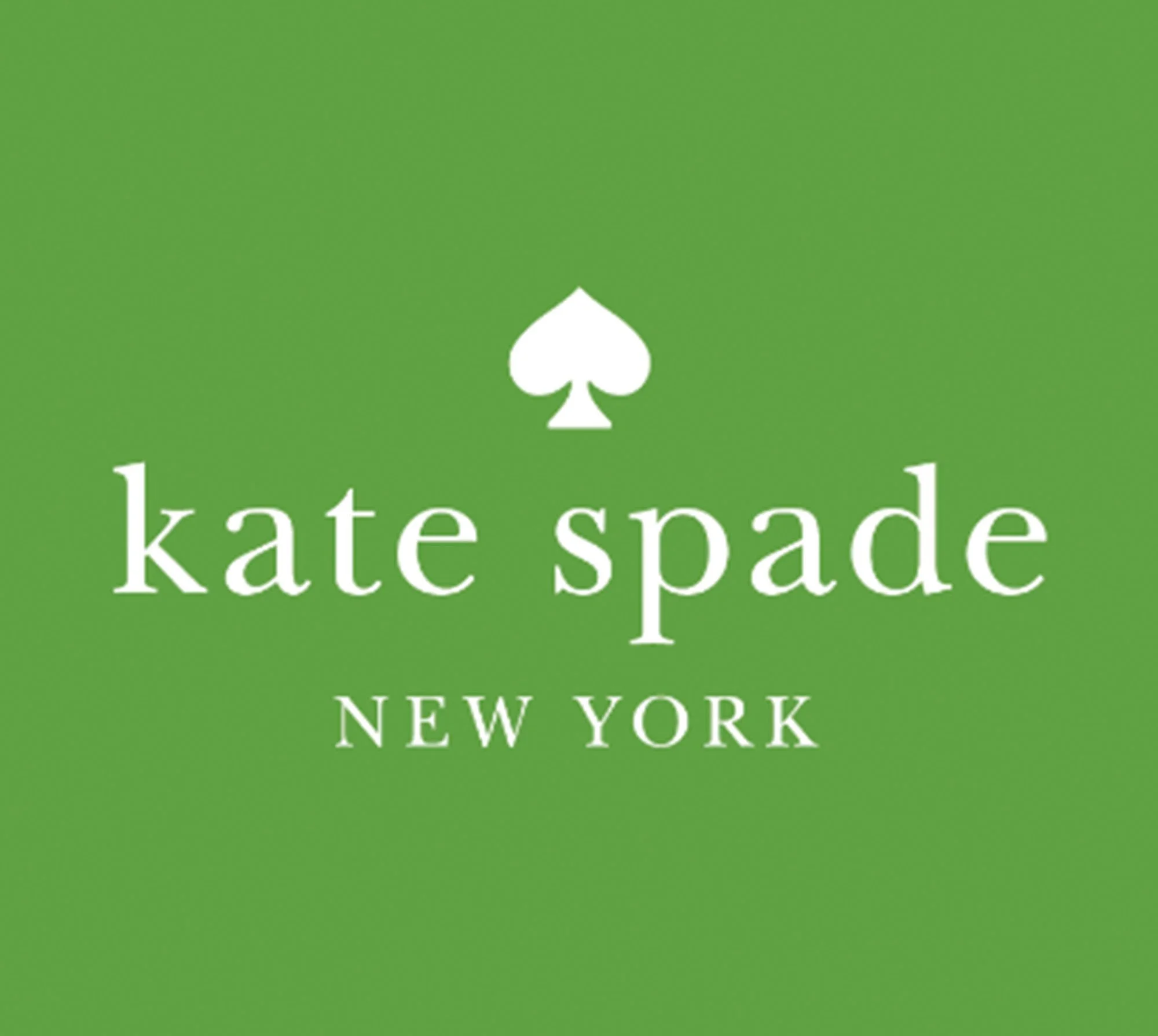 Green card with a white spade symbol and white text reading 'kate spade NEW YORK'.