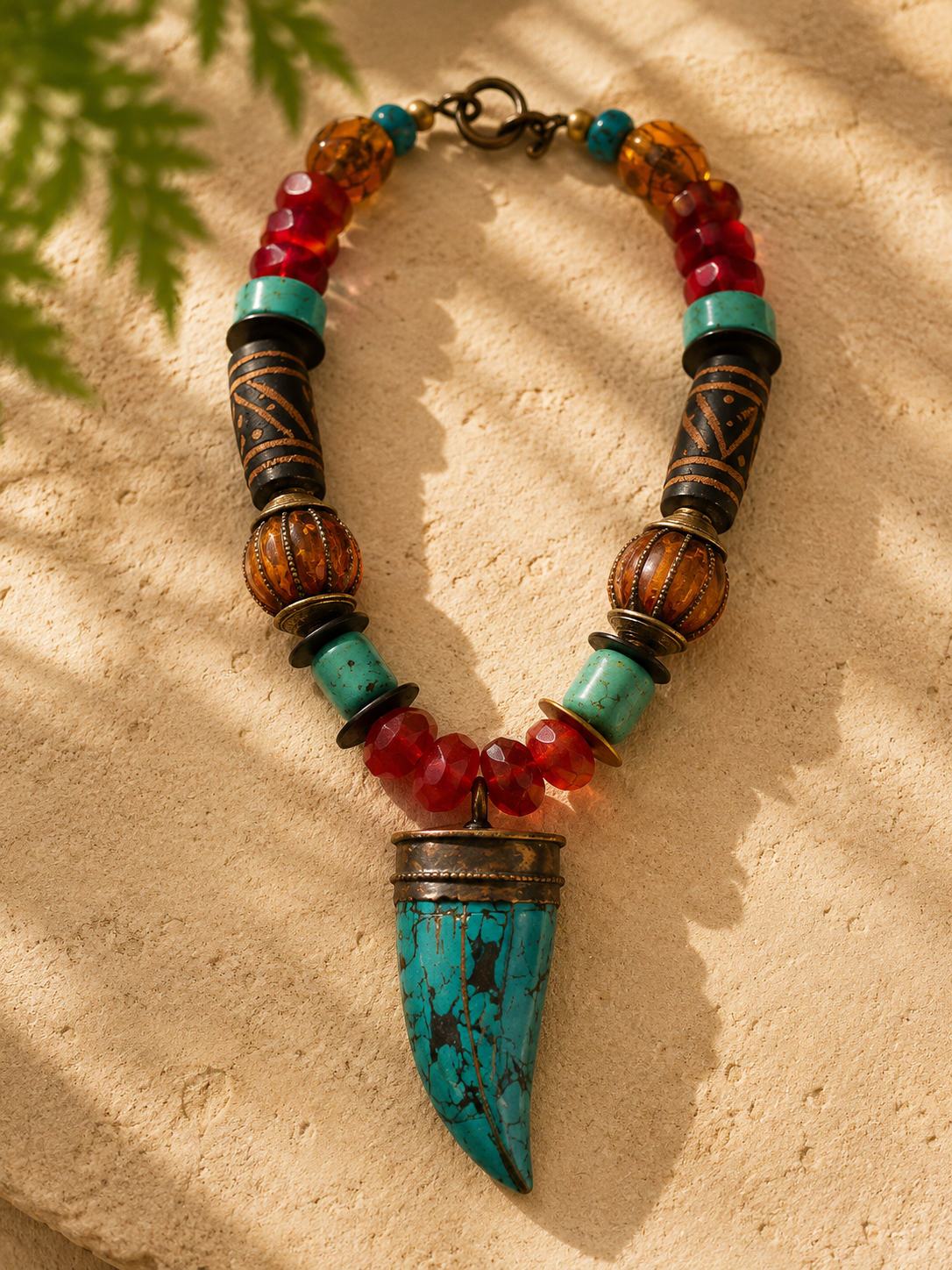 Turquoise & Amber Bohemian Necklace