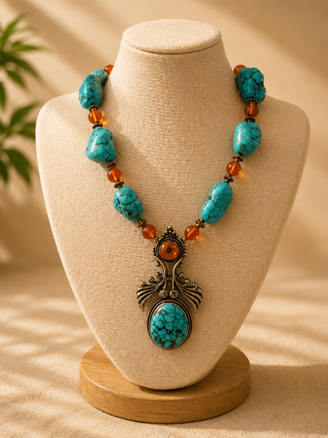 Turquoise & Amber Statement Necklace