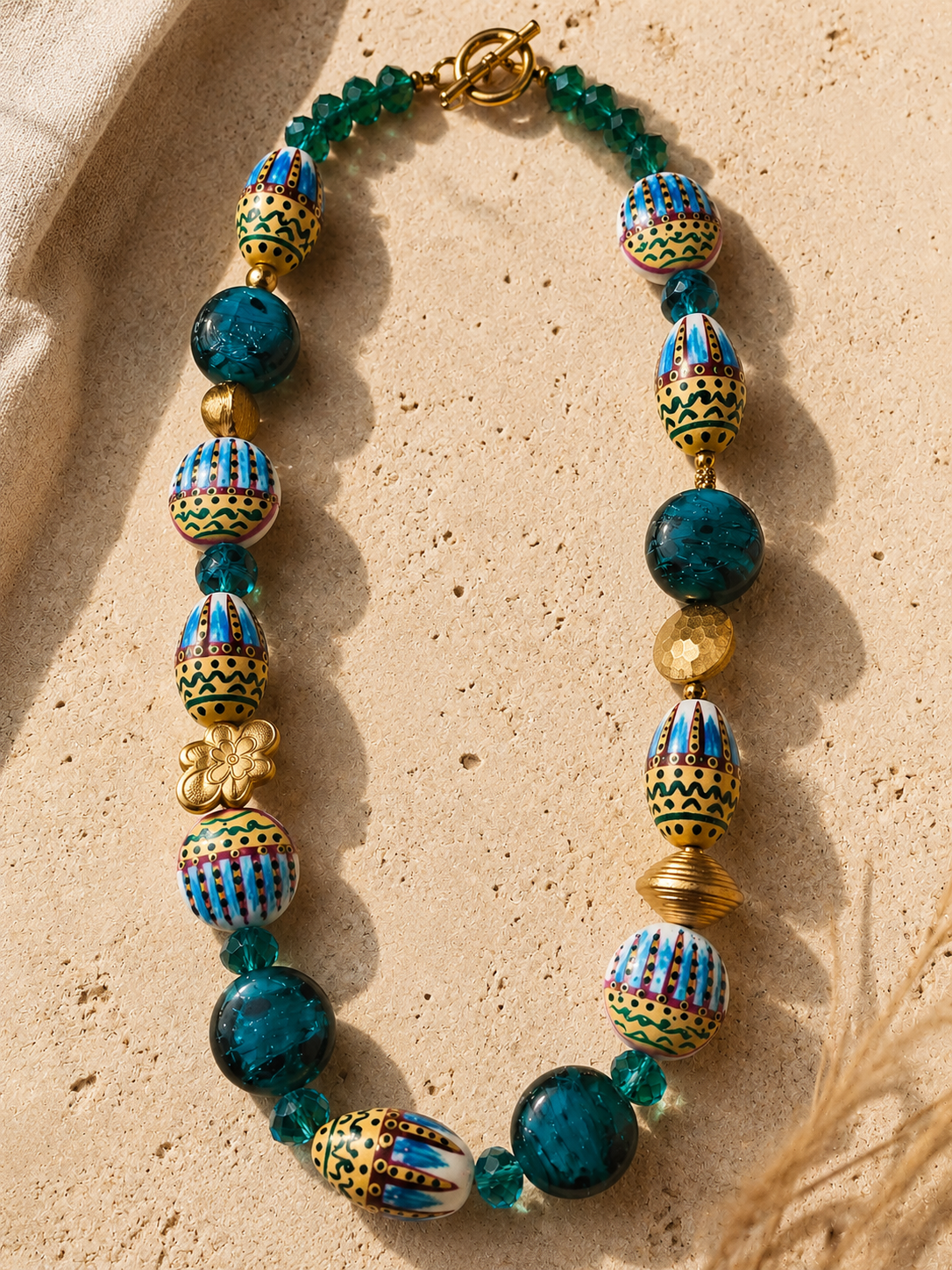 Cultural Elegance Teal Statement Necklace