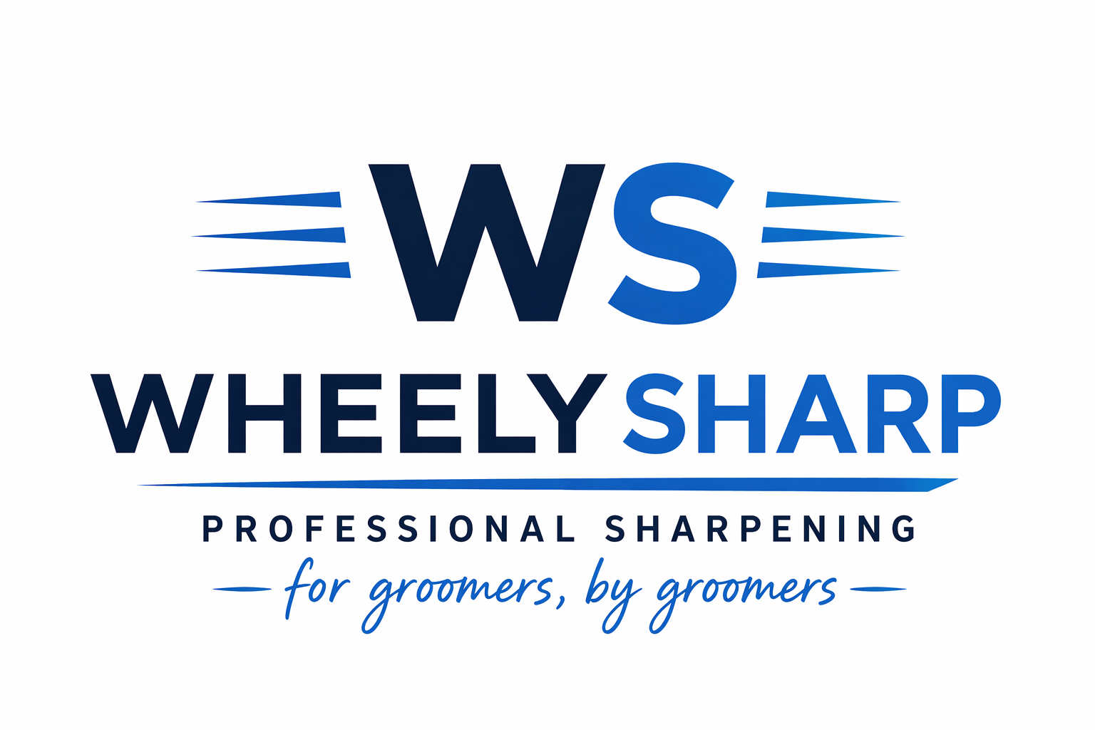 Wheely Sharp professional sharpening logo with the tagline "for groomers, by groomers."