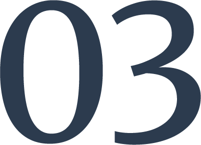 Large number 03 in dark blue font on a black background.