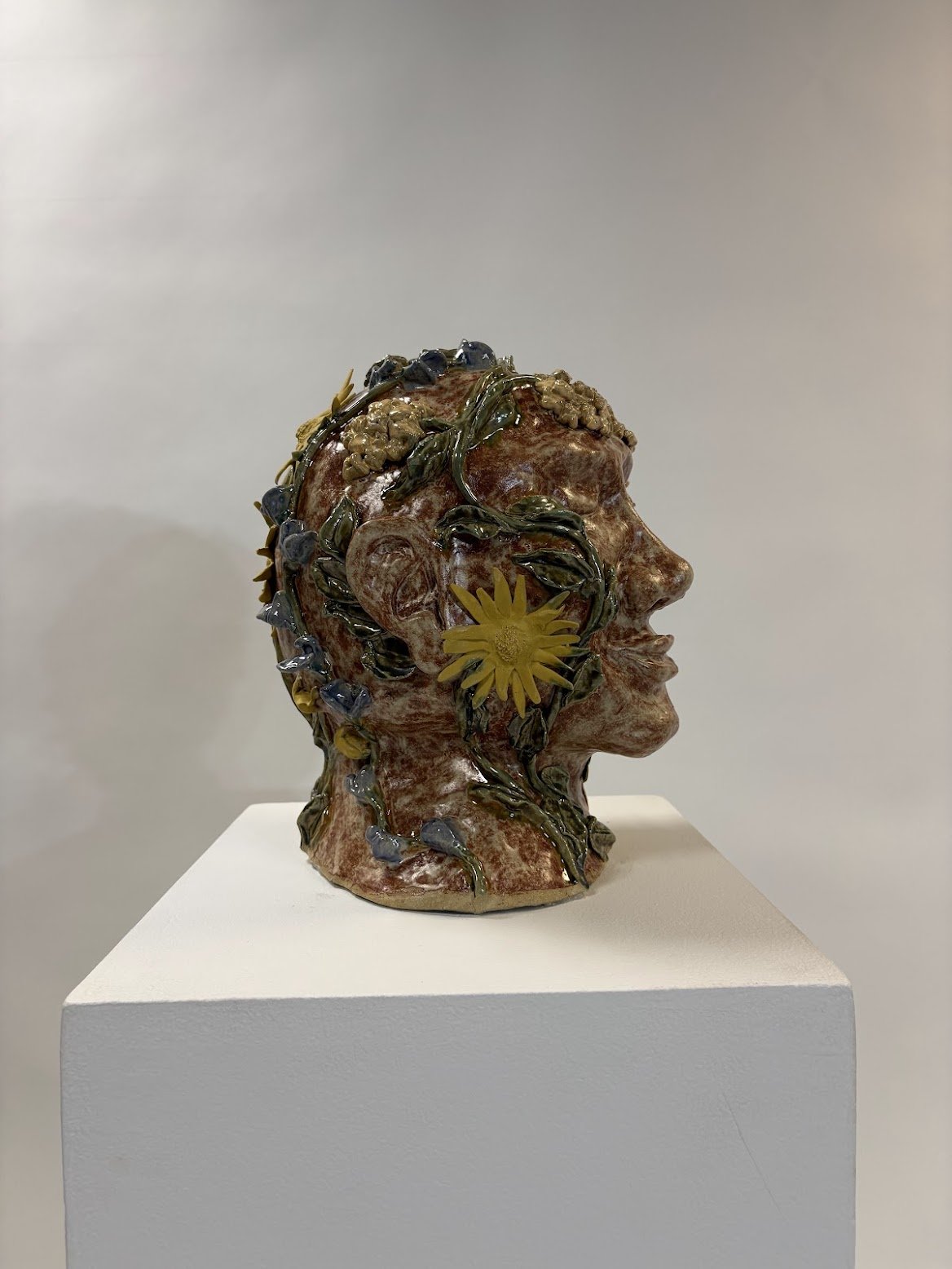Equanimity [Side Profile]. B clay and Overglaze. 14” x 10.5” x 11.5”. 2025.