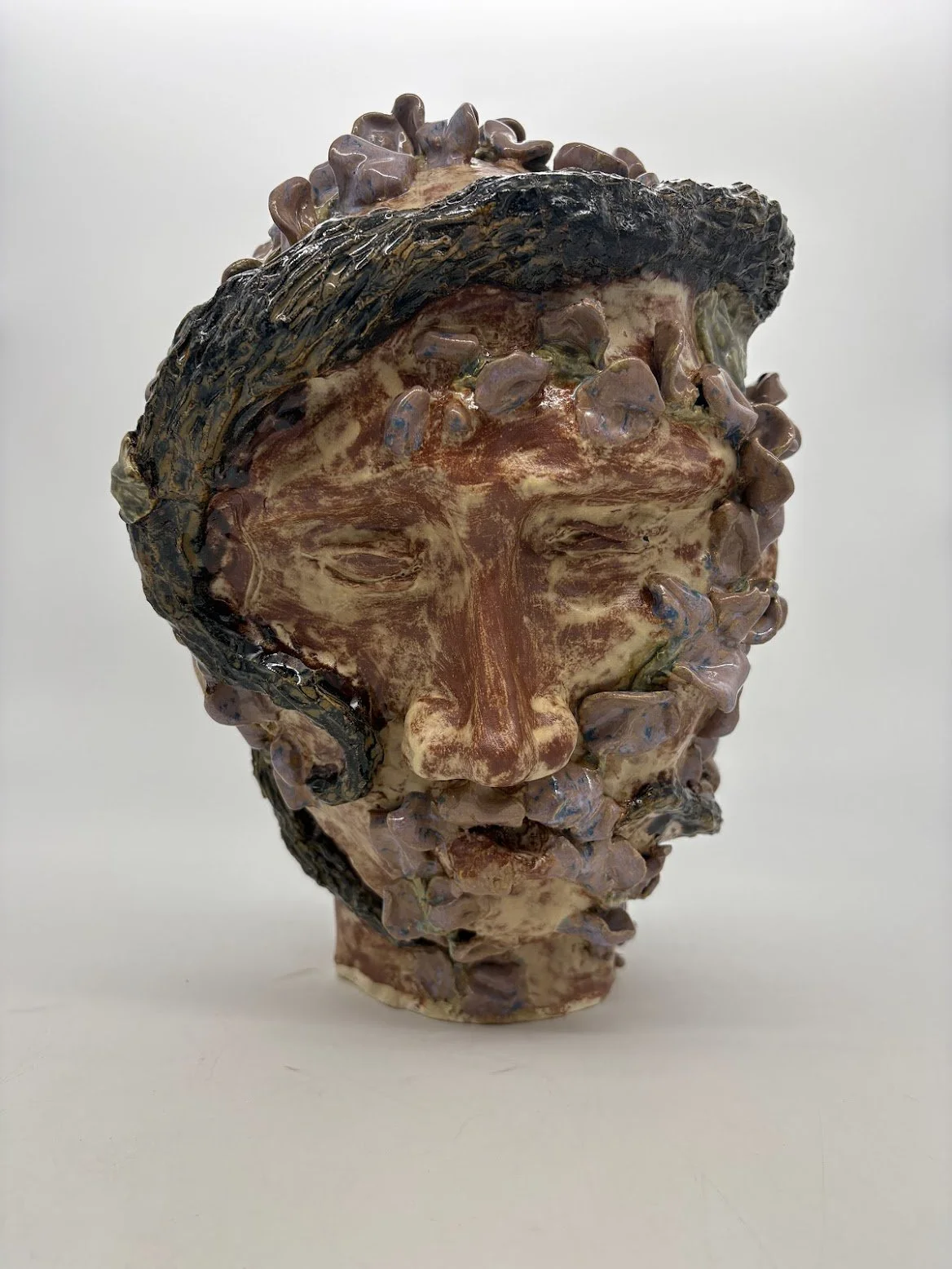 Exchange Participant 2 [front view]. B clay and Overglaze. 15” x 11.5” x 9.5”.”. 2025.