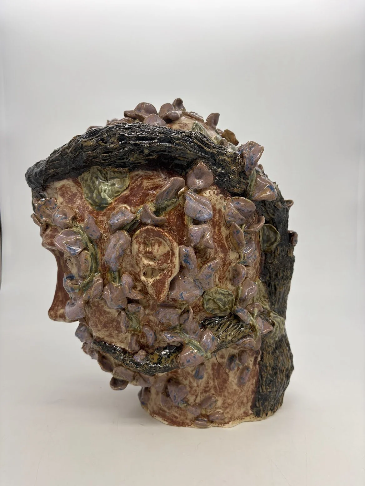 Exchange Participant 2 [side view]. B clay and Overglaze. 15” x 11.5” x 9.5”.. 2025.