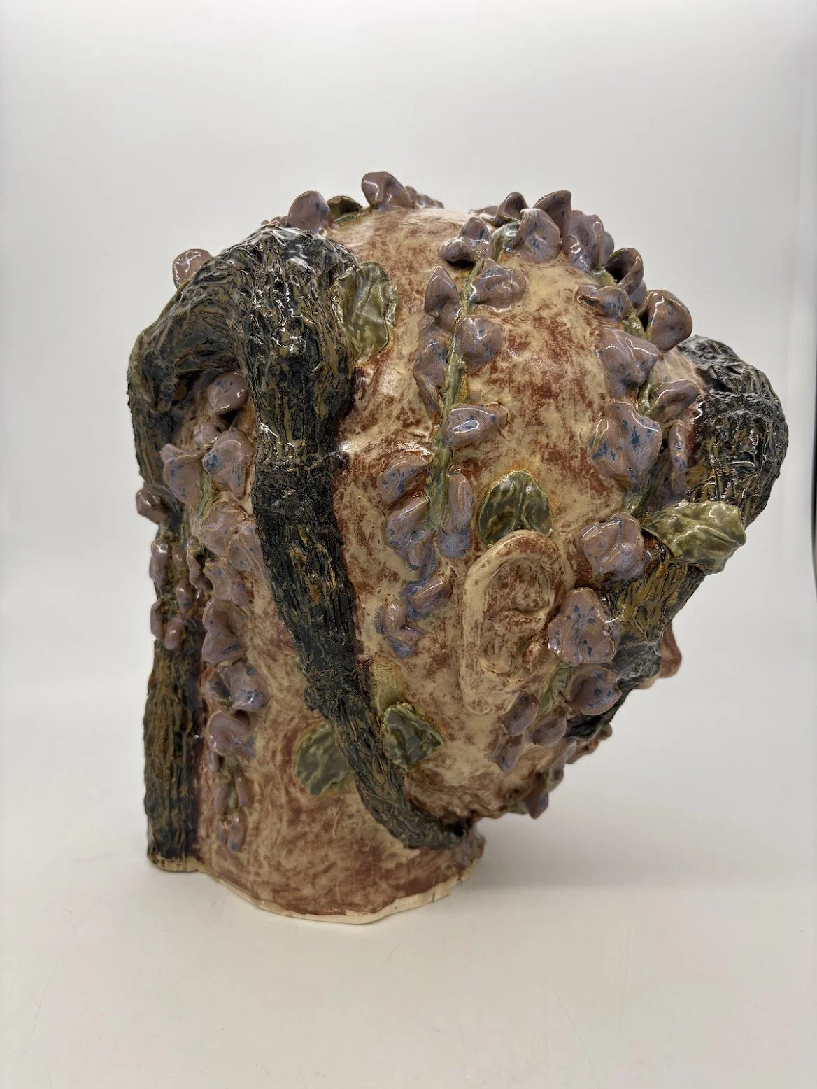 Exchange Participant 2 [side view]. B clay and Overglaze. 15” x 11.5” x 9.5”. 2025.