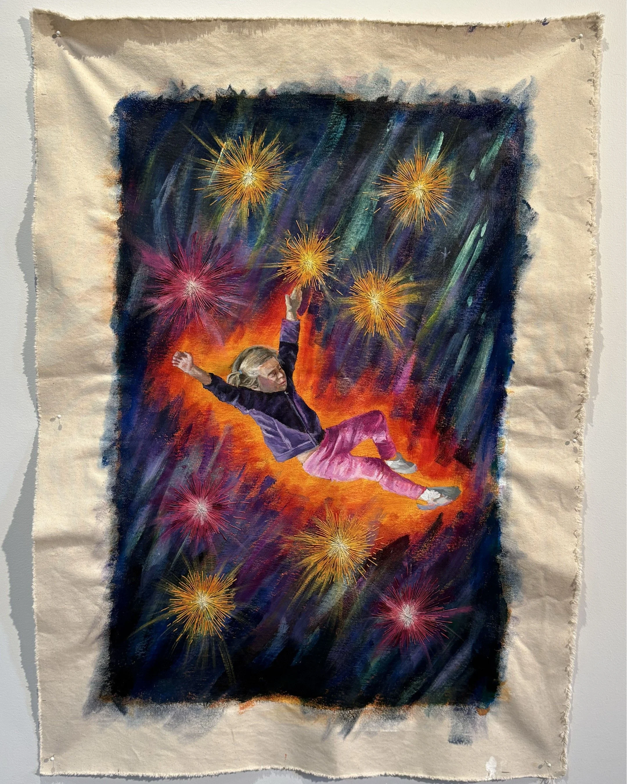 "Imajinayshun"
Acrylic and Embroidery on Unstretched canvas
28”x 39.5”
3/3 of series 