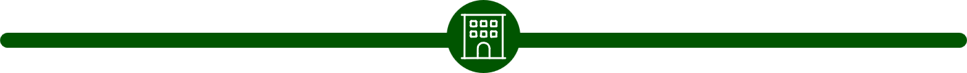 Simplified green university or institutional building icon on a green line.